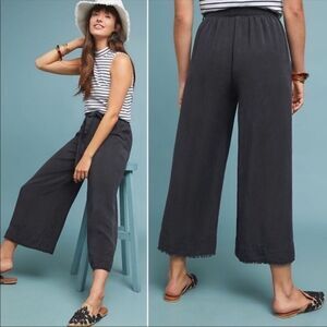 Anthro Cloth & Stone Grey Linen Wide Leg Raw Hem Crop Pants :Sz M